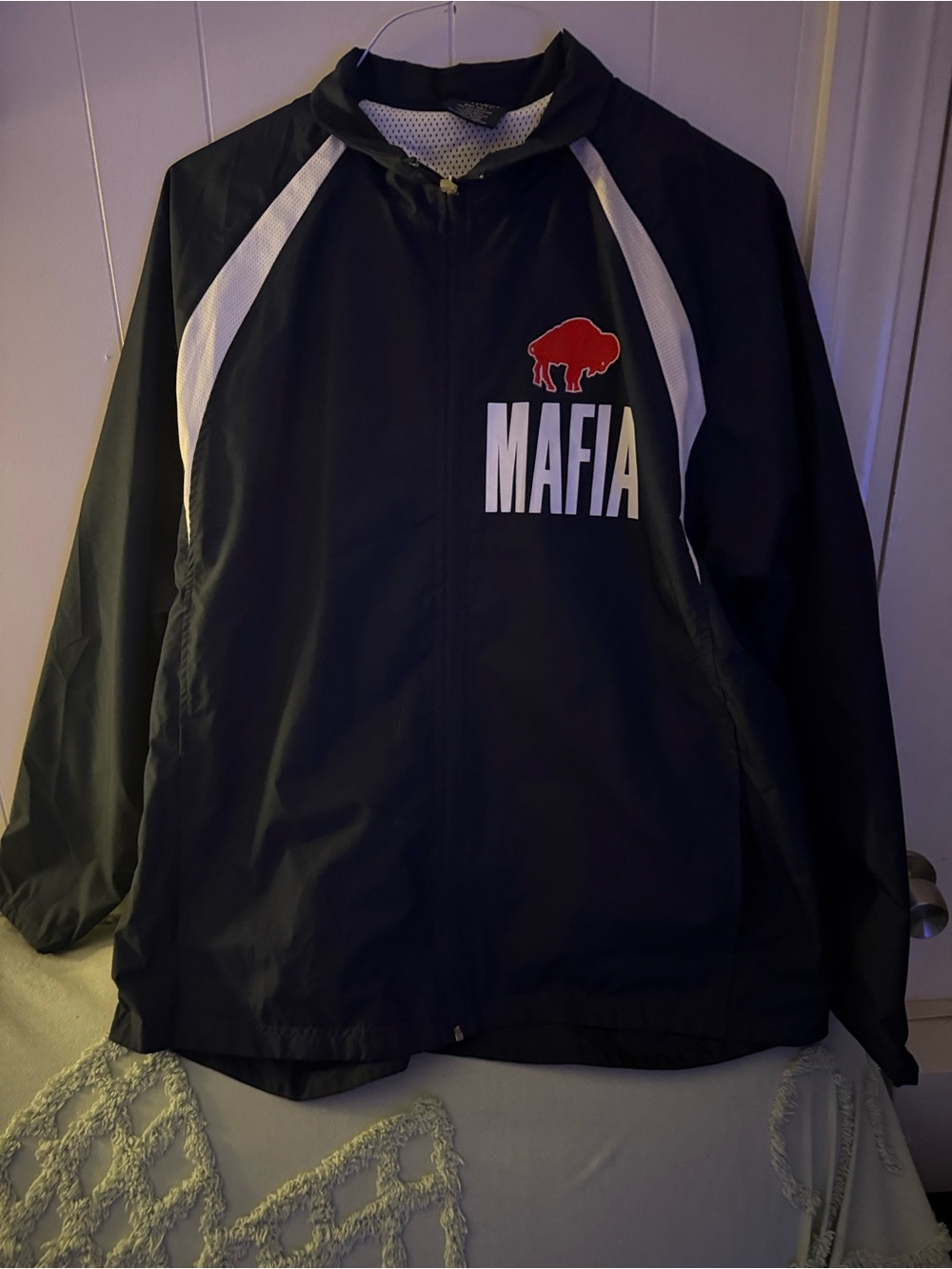 Charles River Apparel Black Windbreaker with White Panels and Red Bills Logo